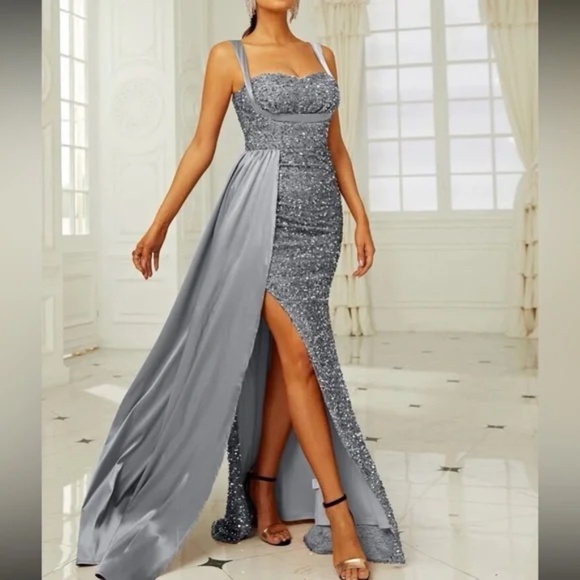 Elegant Sequin Fitted Sexy Party Formal Prom Wedding Dress - Picture 1 of 7